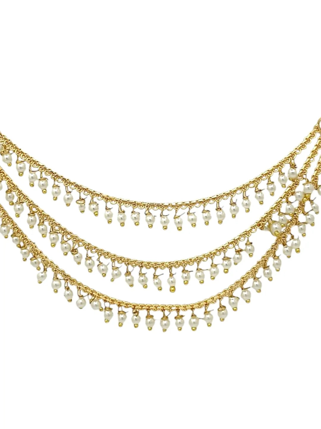 Gold-Plated Artificial Beaded Contemporary 3 Layered Ear Cuff