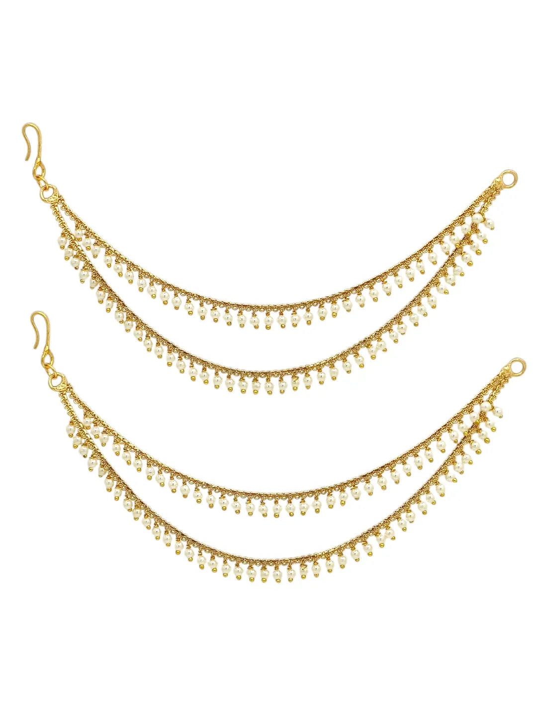 Gold-Plated Artificial Beaded Contemporary 2 Layered Ear Cuff