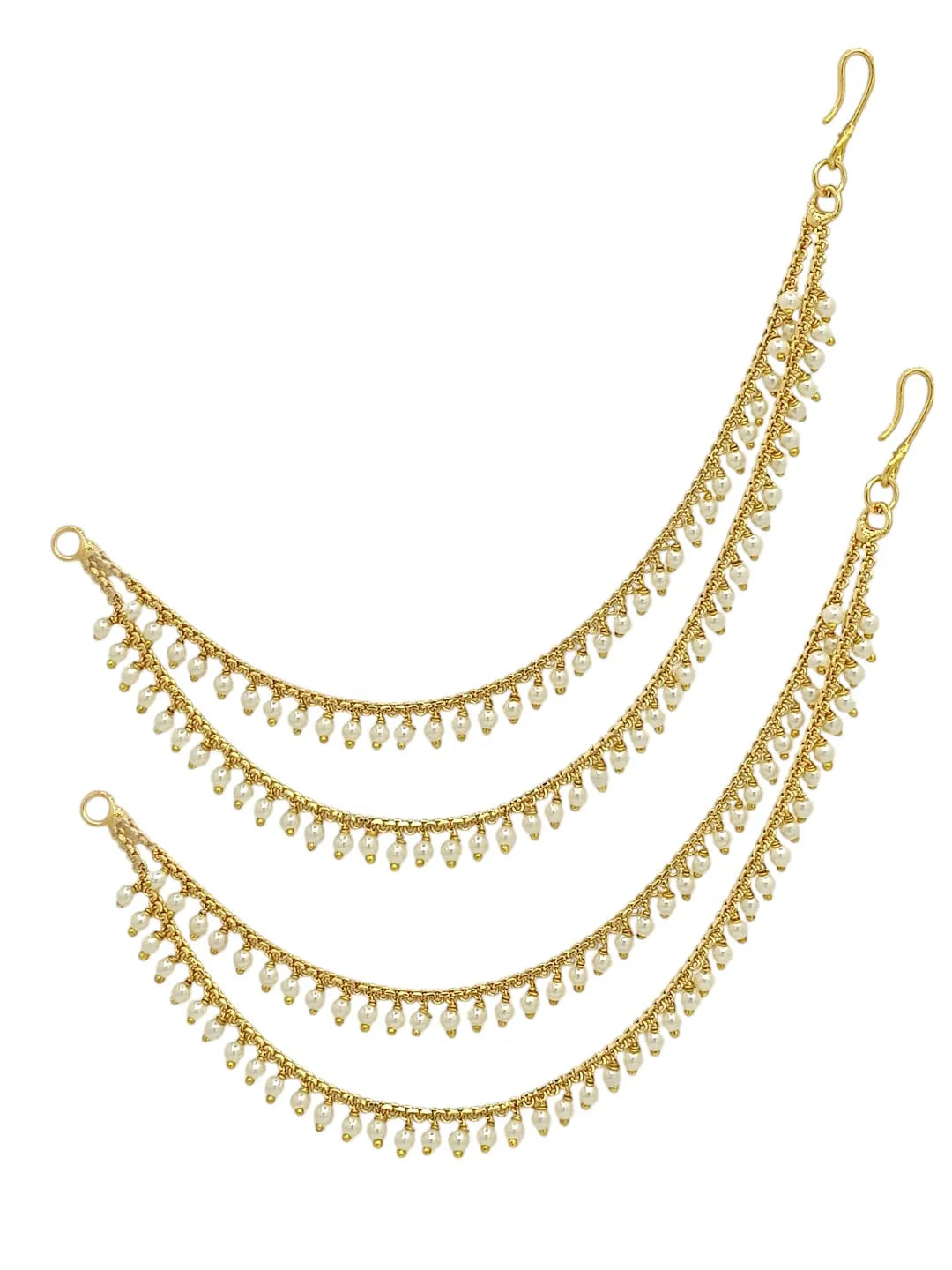Gold-Plated Artificial Beaded Contemporary 2 Layered Ear Cuff