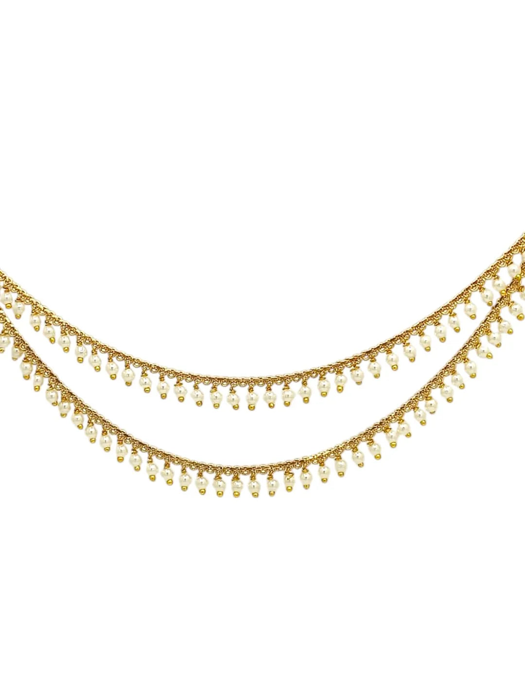Gold-Plated Artificial Beaded Contemporary 2 Layered Ear Cuff
