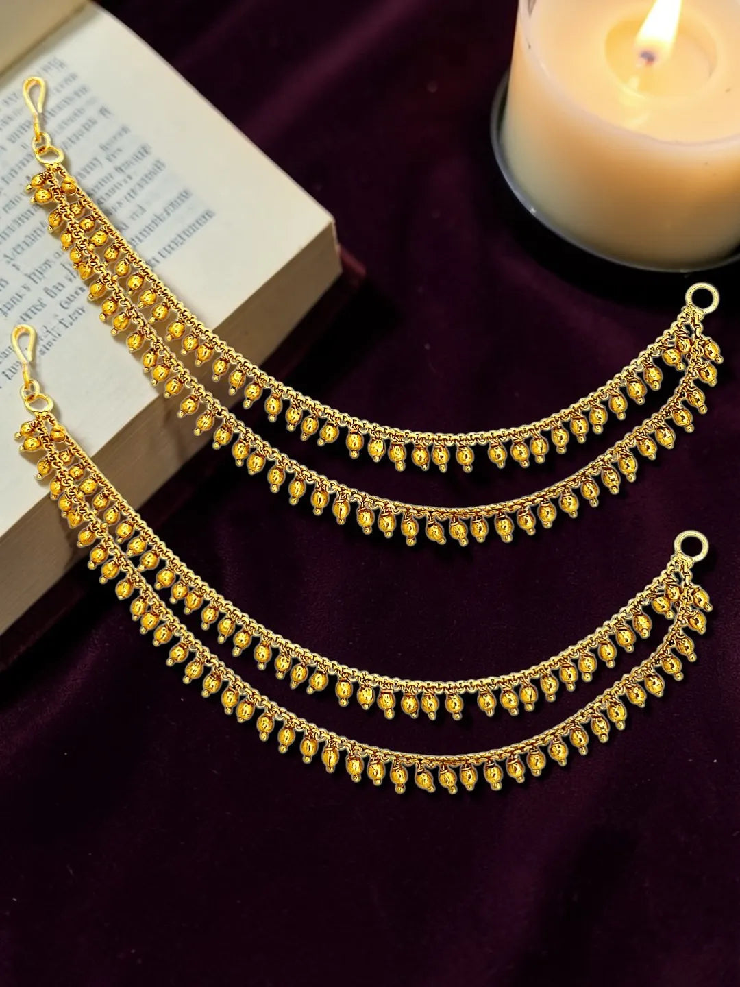 Gold Plated Elegant Bead Accents Ear Chains For Women