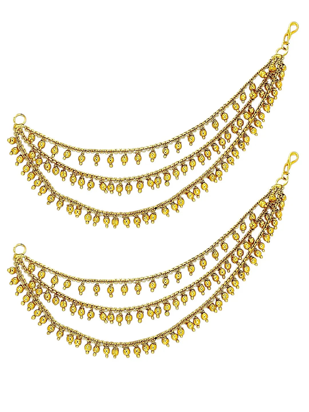Gold Plated Multi-Layer Elegant Bead Accents Ear Chains For Women
