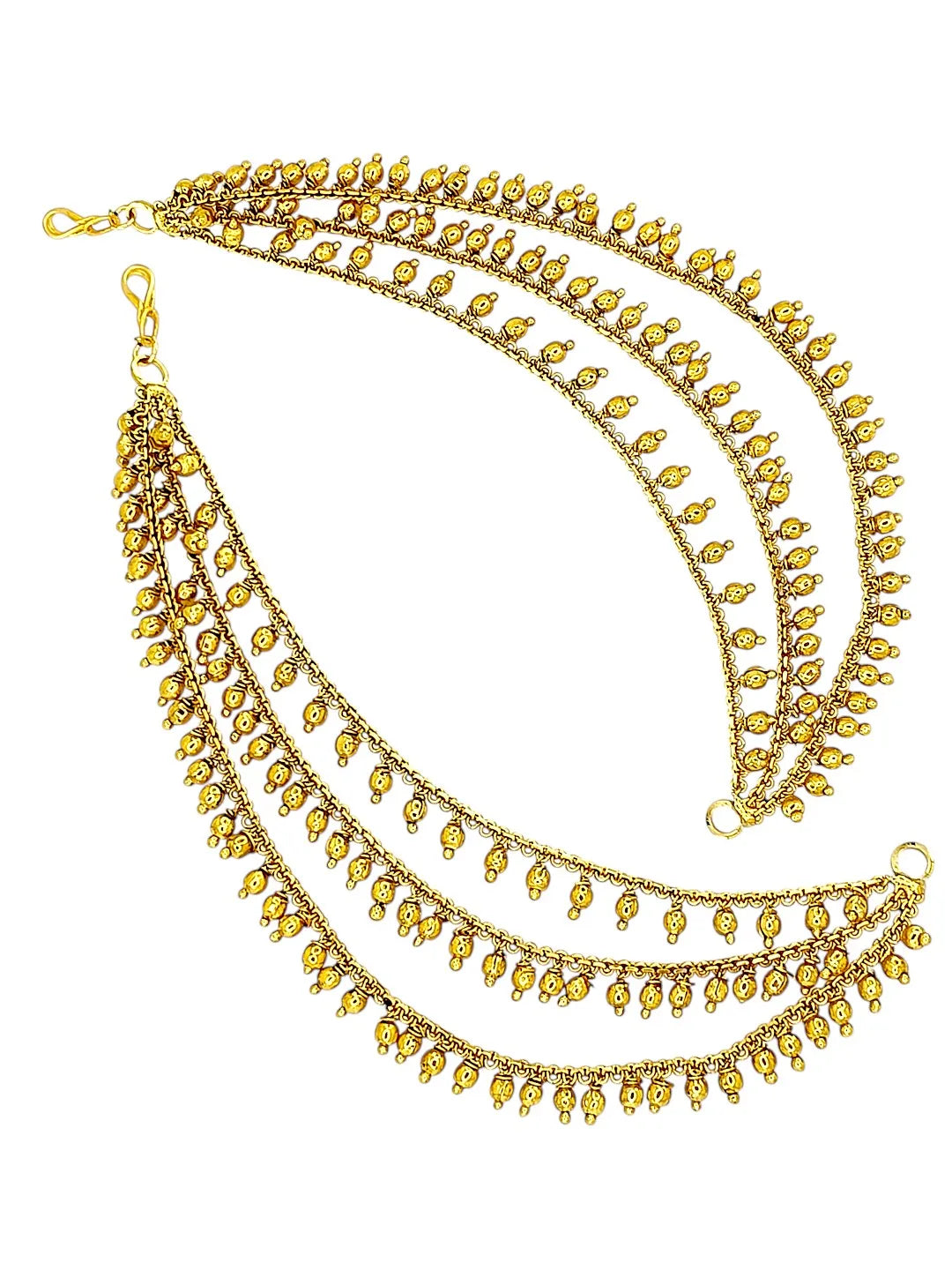 Gold Plated Multi-Layer Elegant Bead Accents Ear Chains For Women
