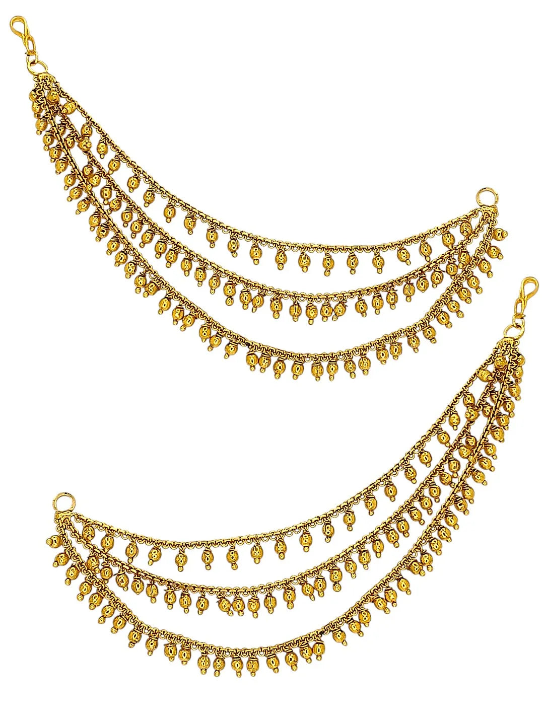 Gold Plated Multi-Layer Elegant Bead Accents Ear Chains For Women