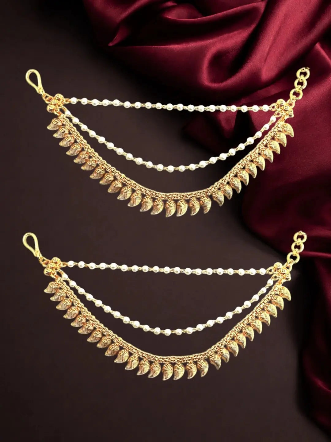 Gold Plated Paisley Motif Layered Ear Chain