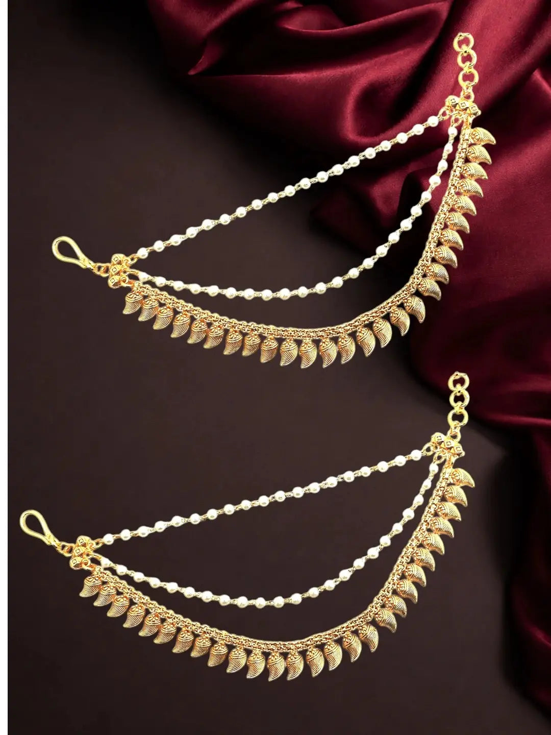 Gold Plated Paisley Motif Layered Ear Chain
