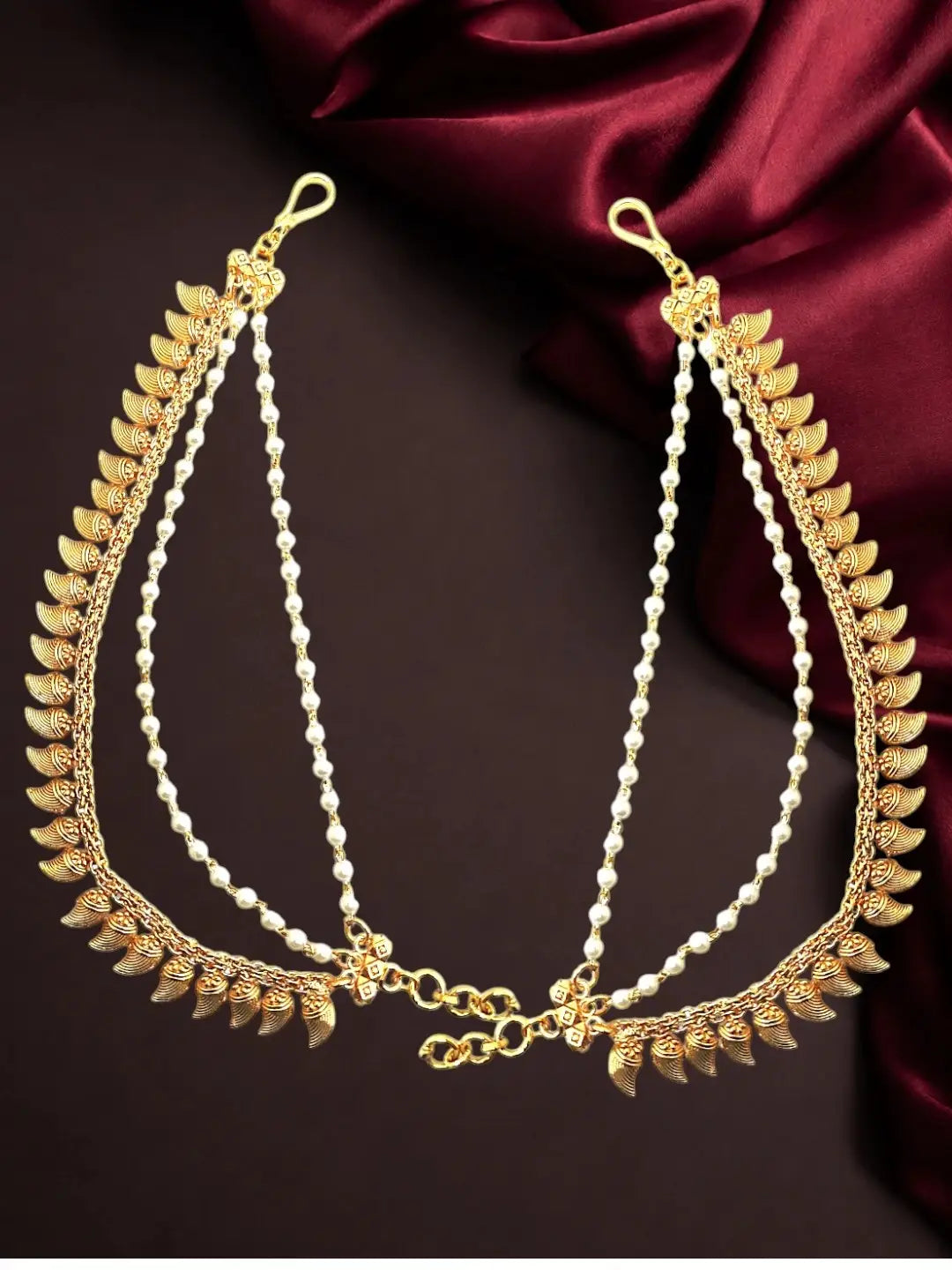 Gold Plated Paisley Motif Layered Ear Chain