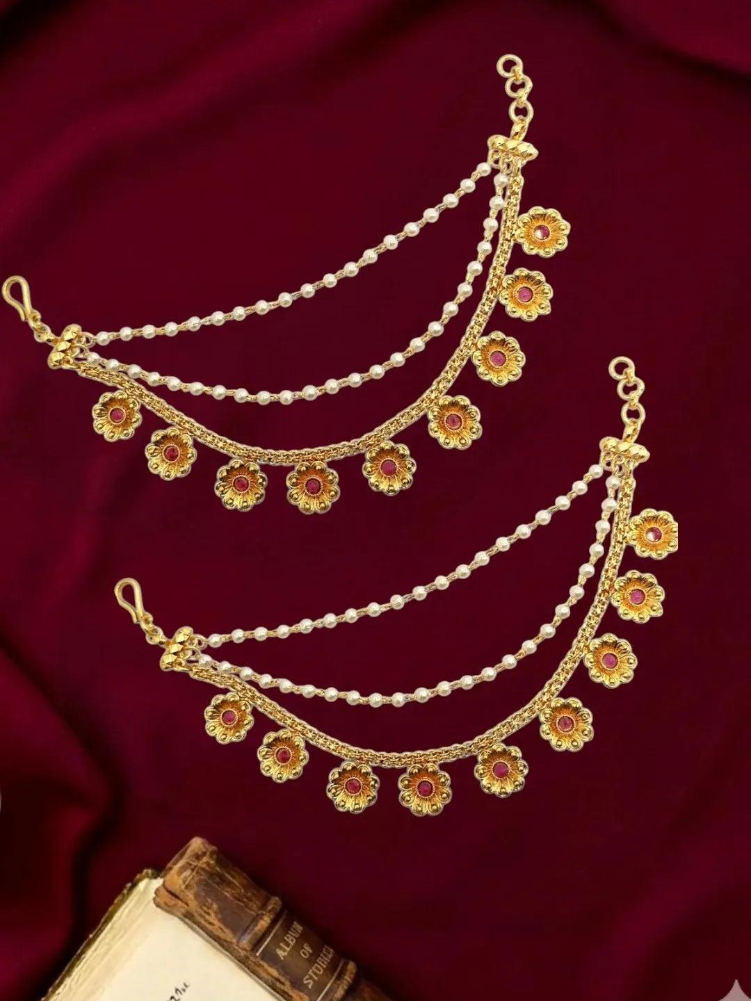 Gold Plated Floral Layered Ear Chain