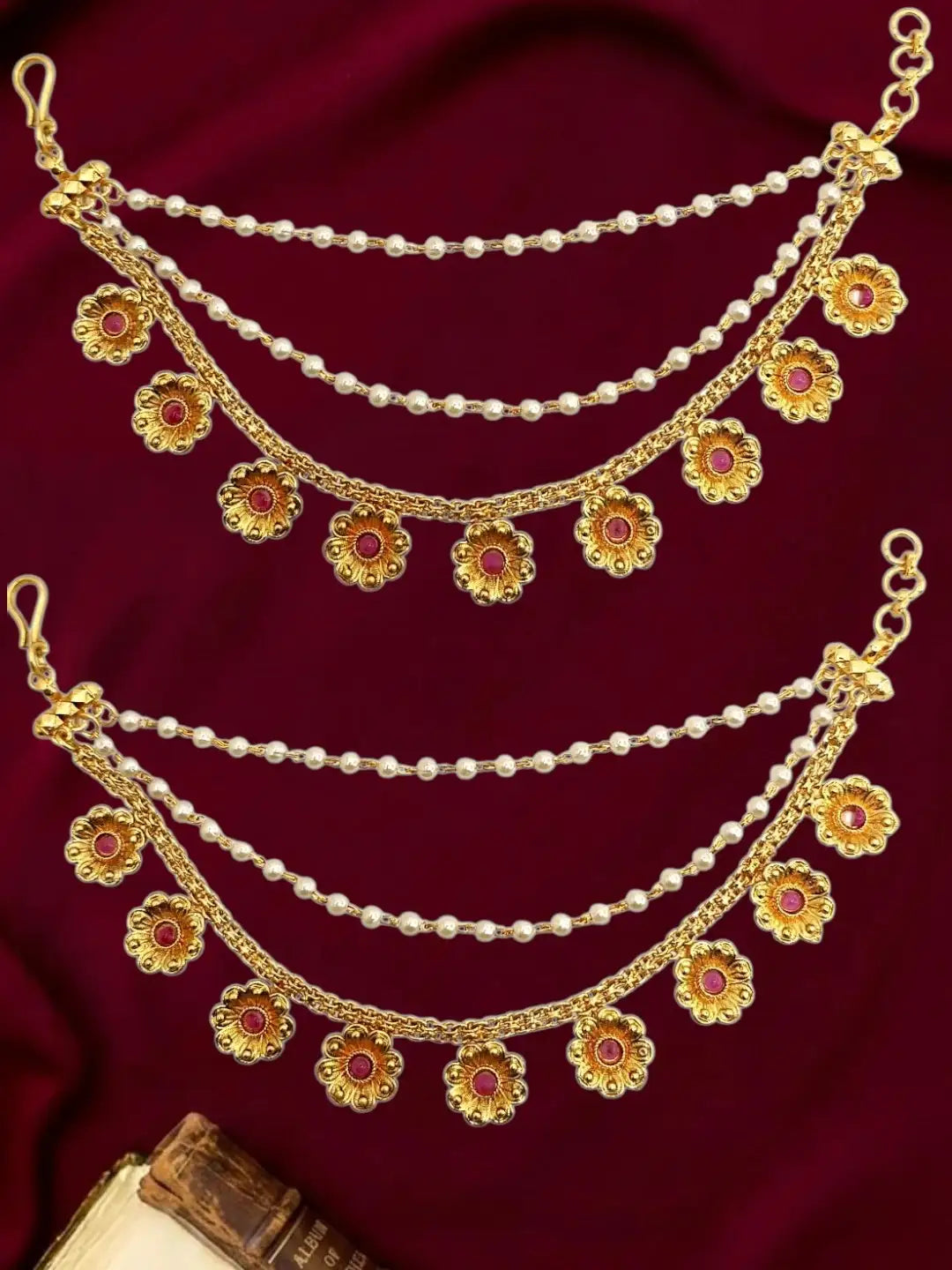 Gold Plated Floral Layered Ear Chain