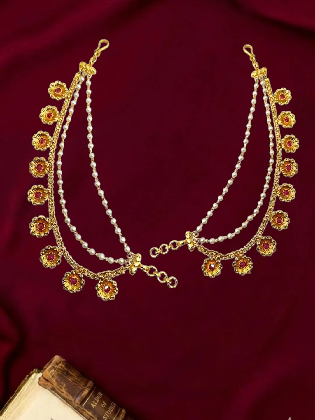 Gold Plated Floral Layered Ear Chain
