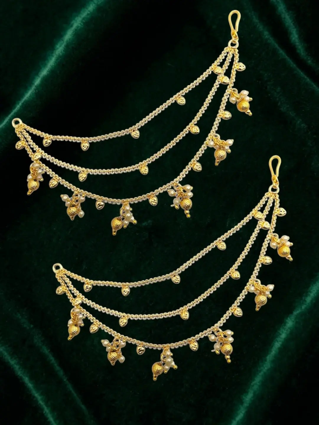 Golden Fantasy Beaded Layered Ear Chain