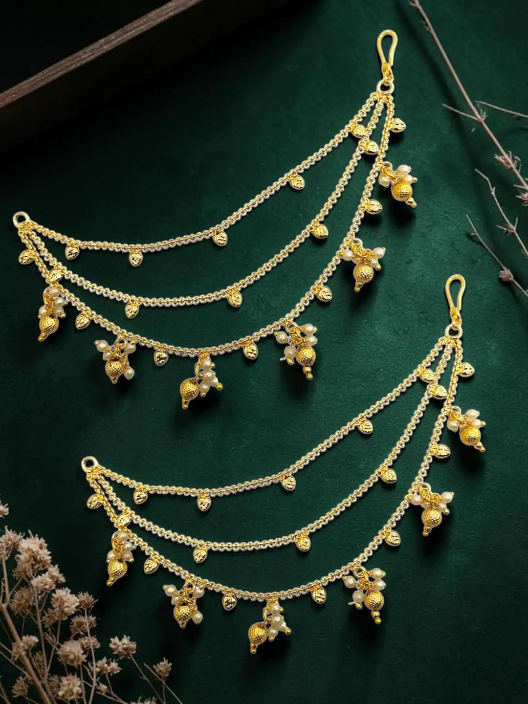 Golden Fantasy Beaded Layered Ear Chain
