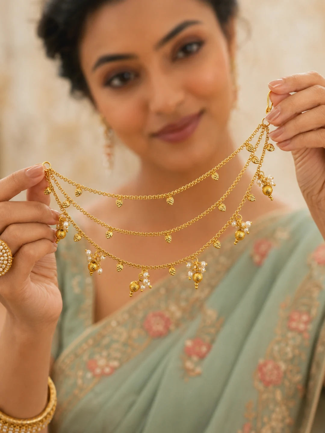 Golden Fantasy Beaded Layered Ear Chain