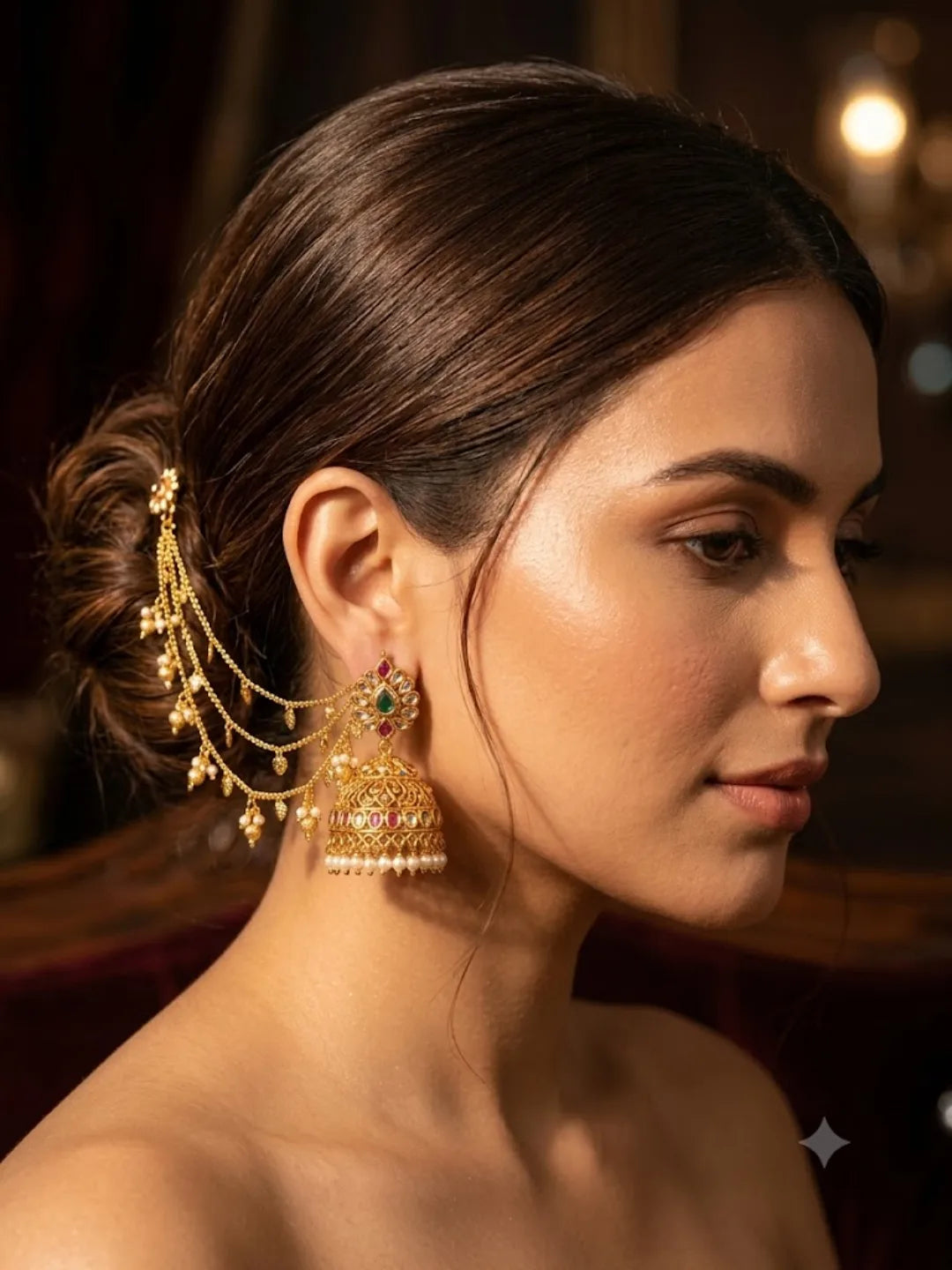 Golden Fantasy Beaded Layered Ear Chain
