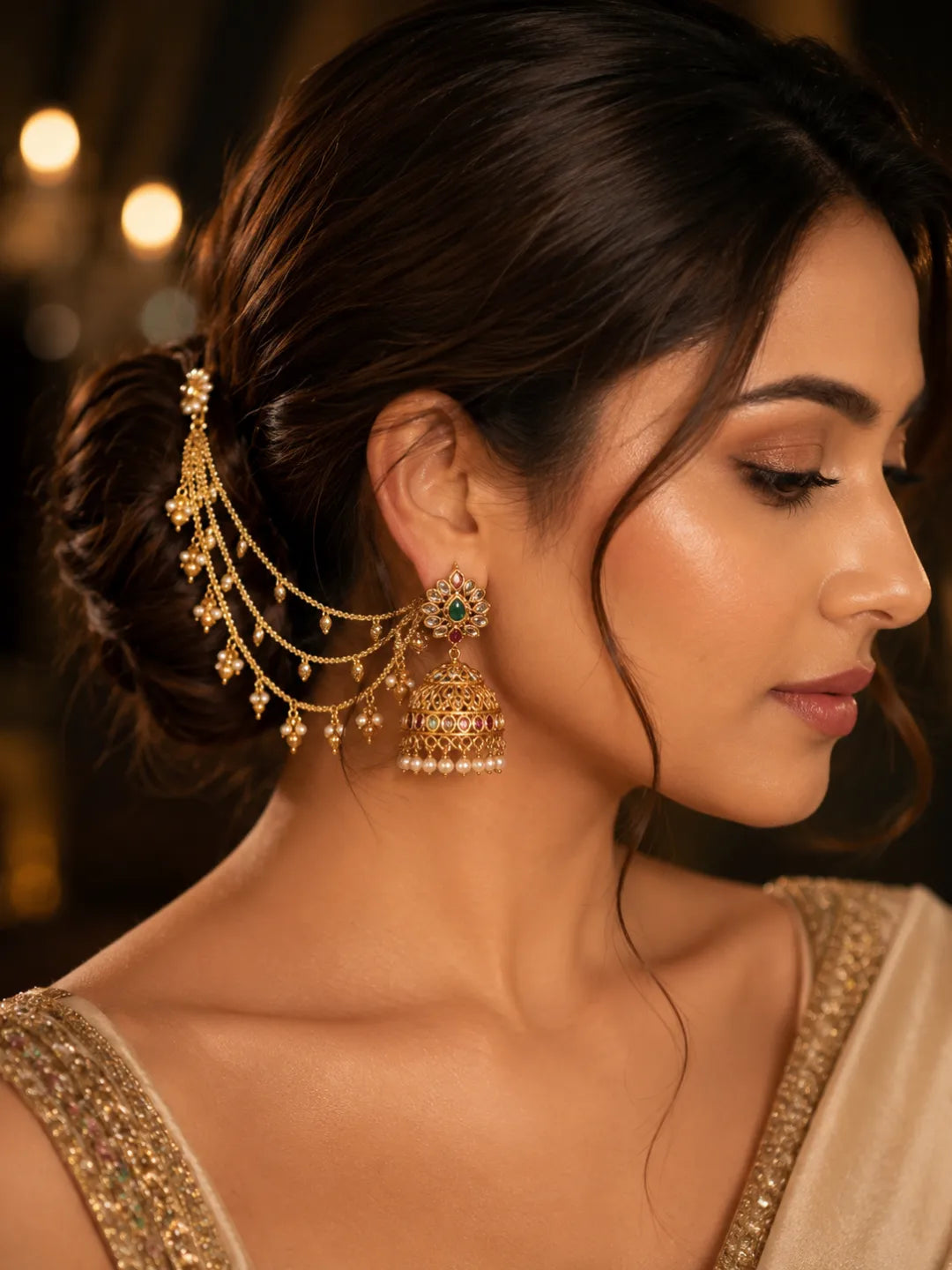 Golden Fantasy Beaded Layered Ear Chain