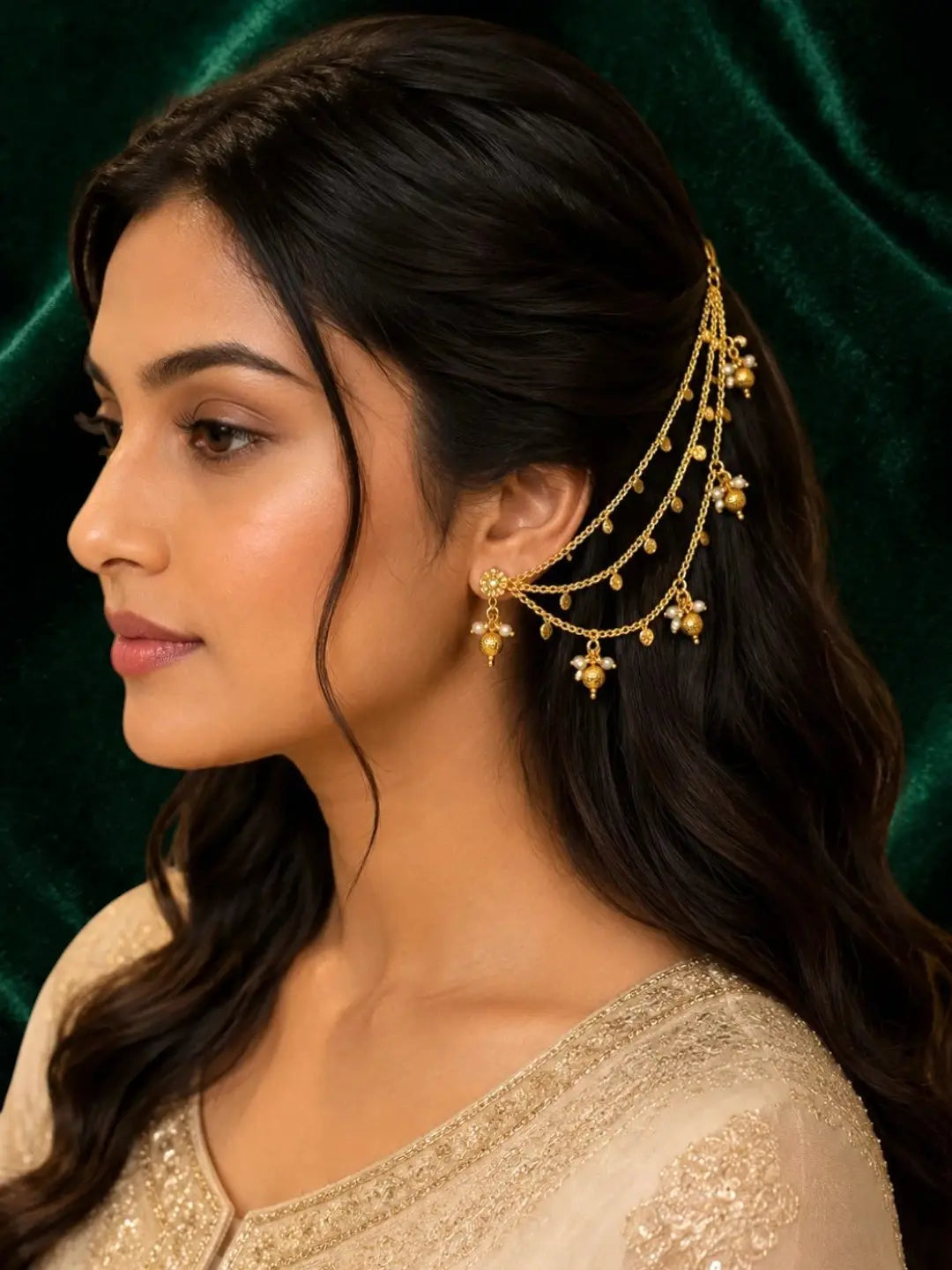 Golden Fantasy Beaded Layered Ear Chain
