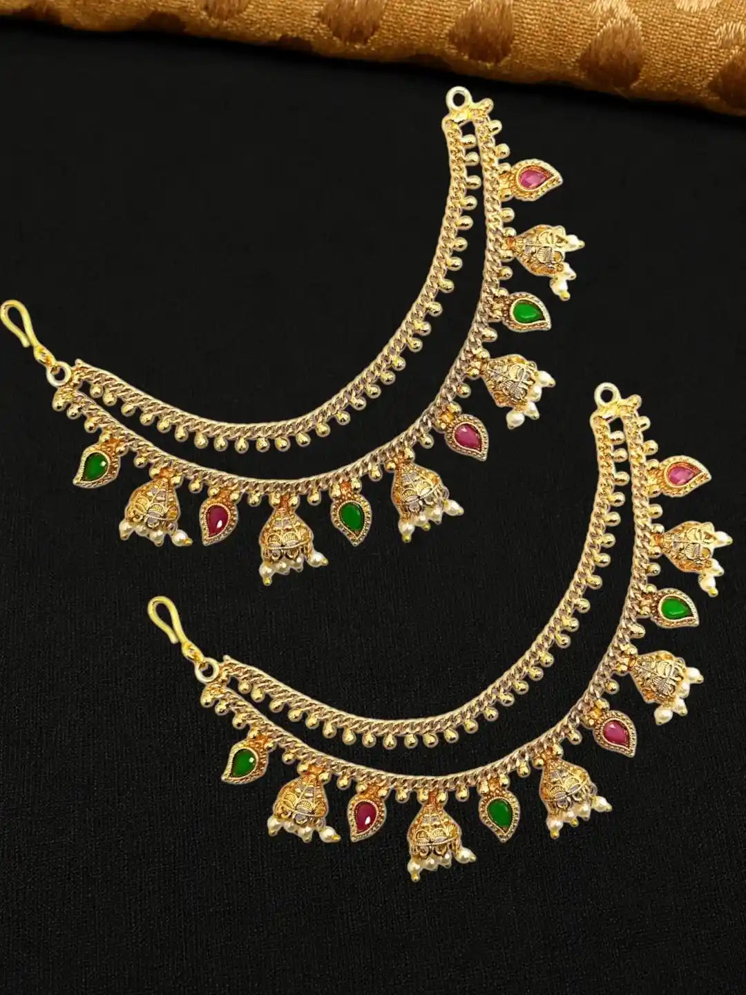 Gold Plated Bahubali Layered Ear Chain