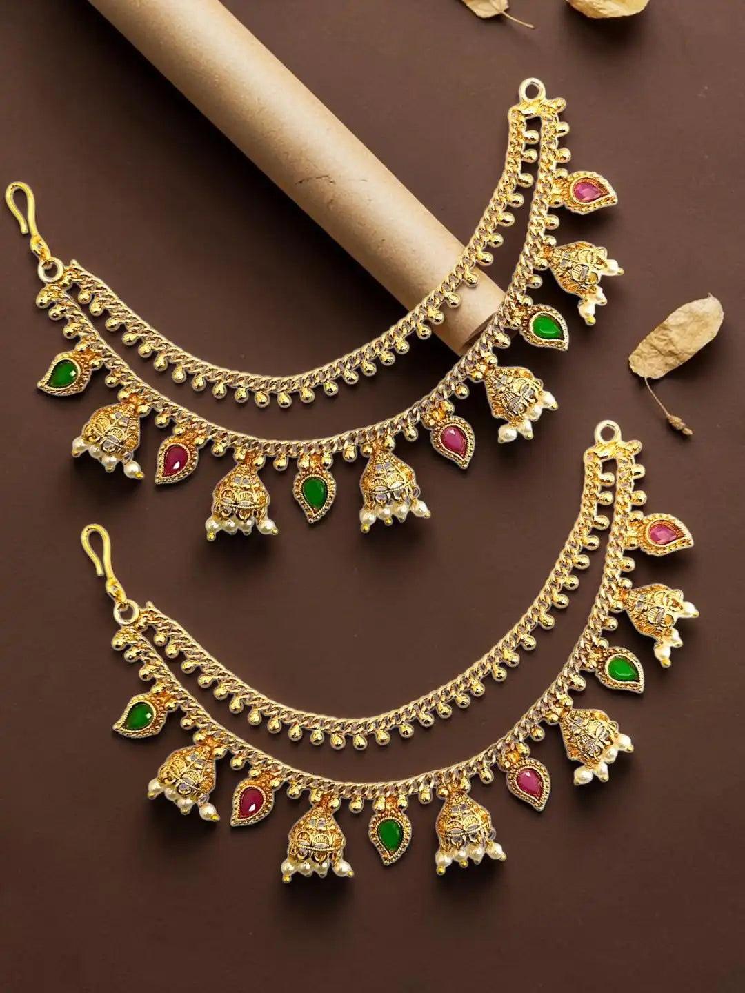 Gold Plated Bahubali Layered Ear Chain