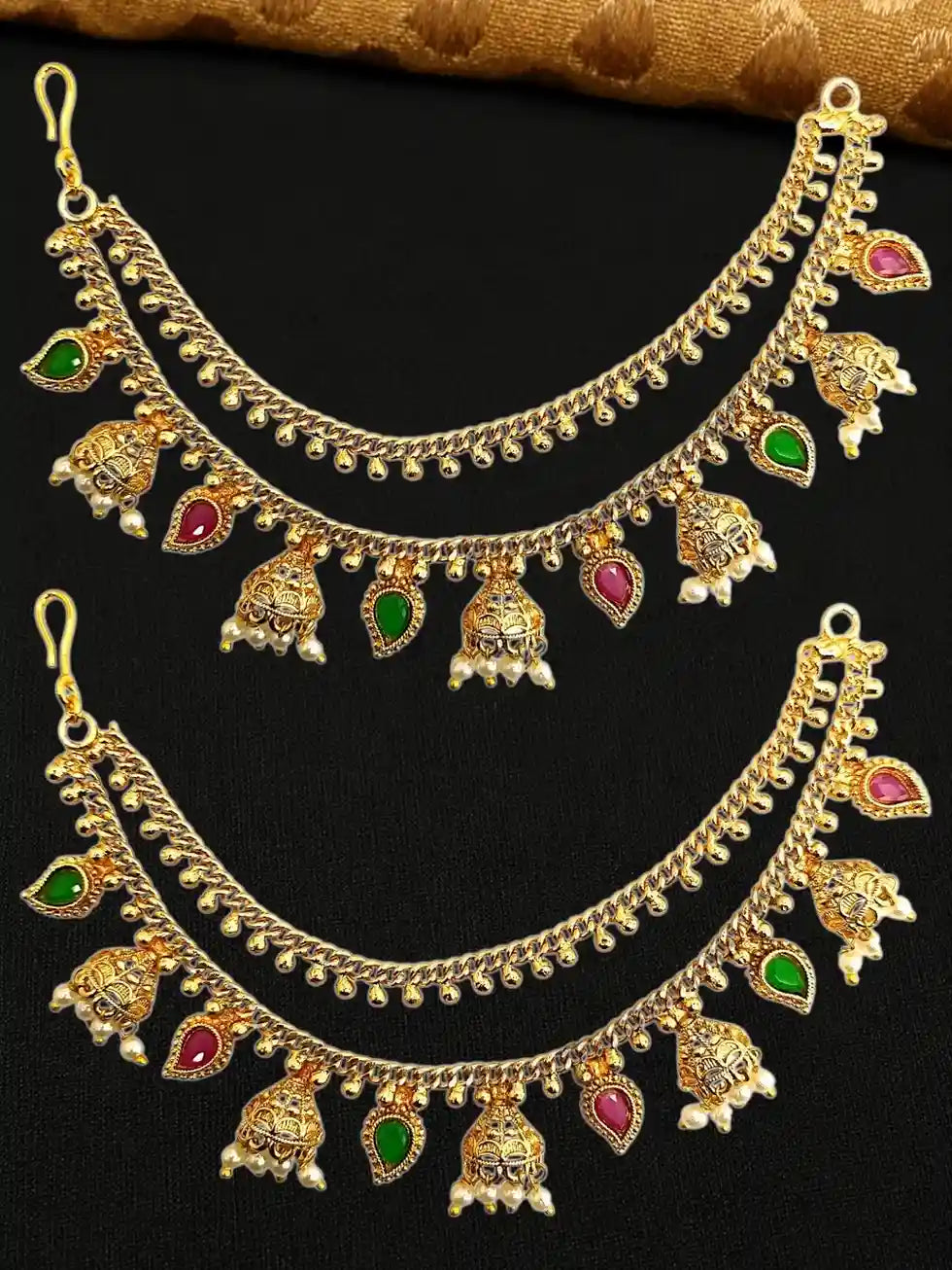 Gold Plated Bahubali Layered Ear Chain