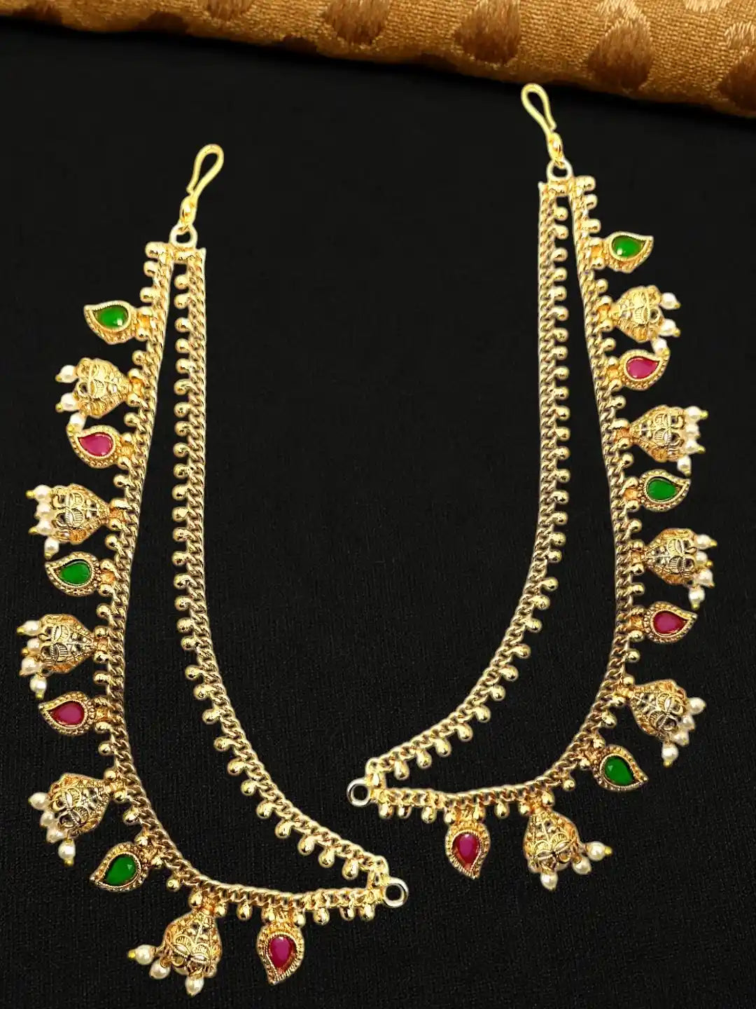 Gold Plated Bahubali Layered Ear Chain