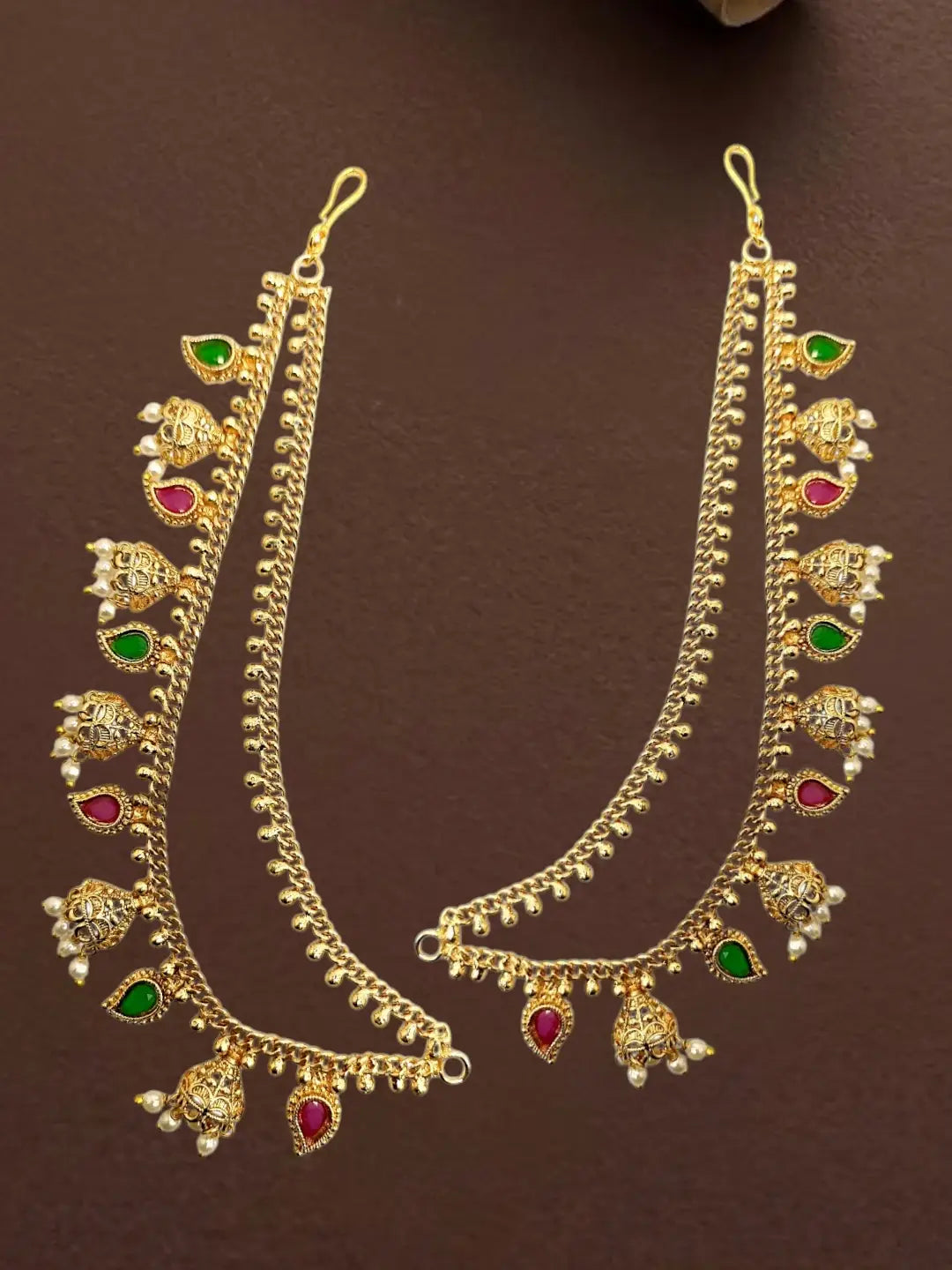 Gold Plated Bahubali Layered Ear Chain