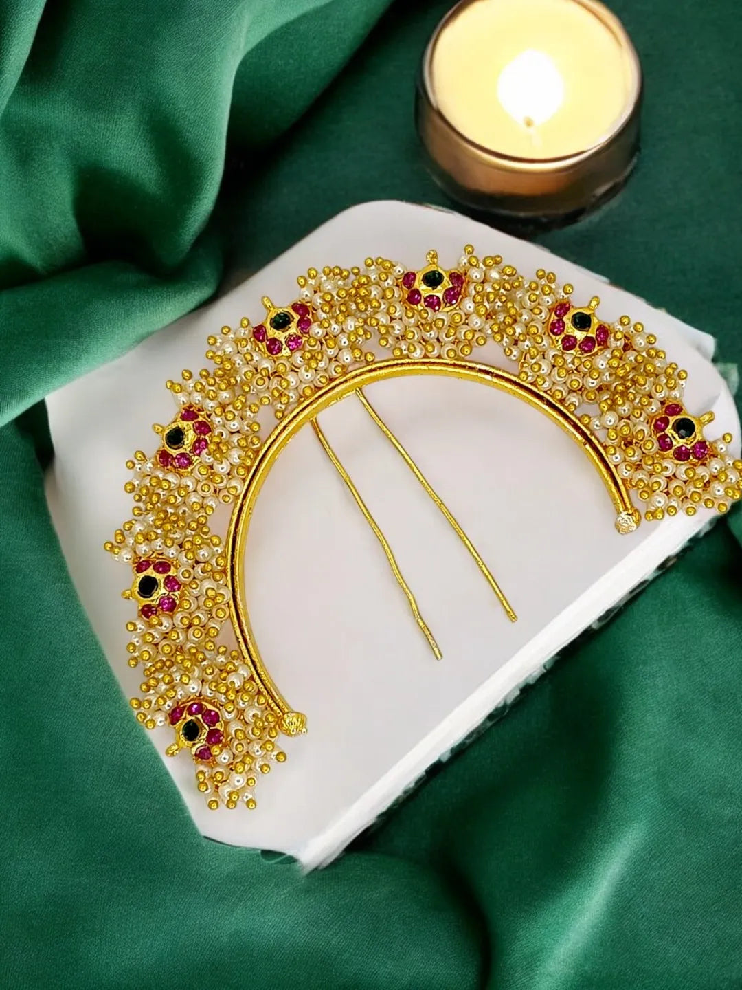 Gold-Plated Artificial Small Bead Studded Bun Pin