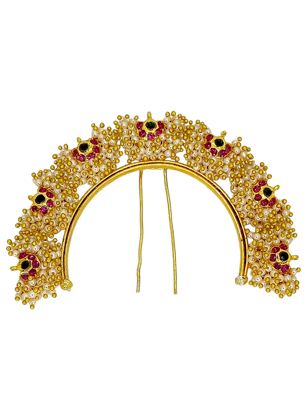 Gold-Plated Artificial Small Bead Studded Bun Pin