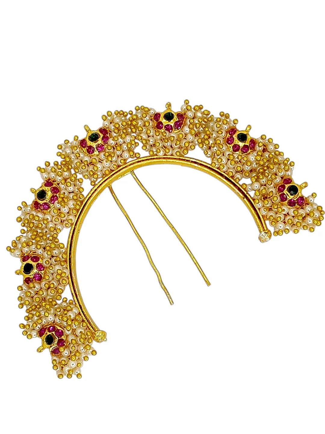 Gold-Plated Artificial Small Bead Studded Bun Pin