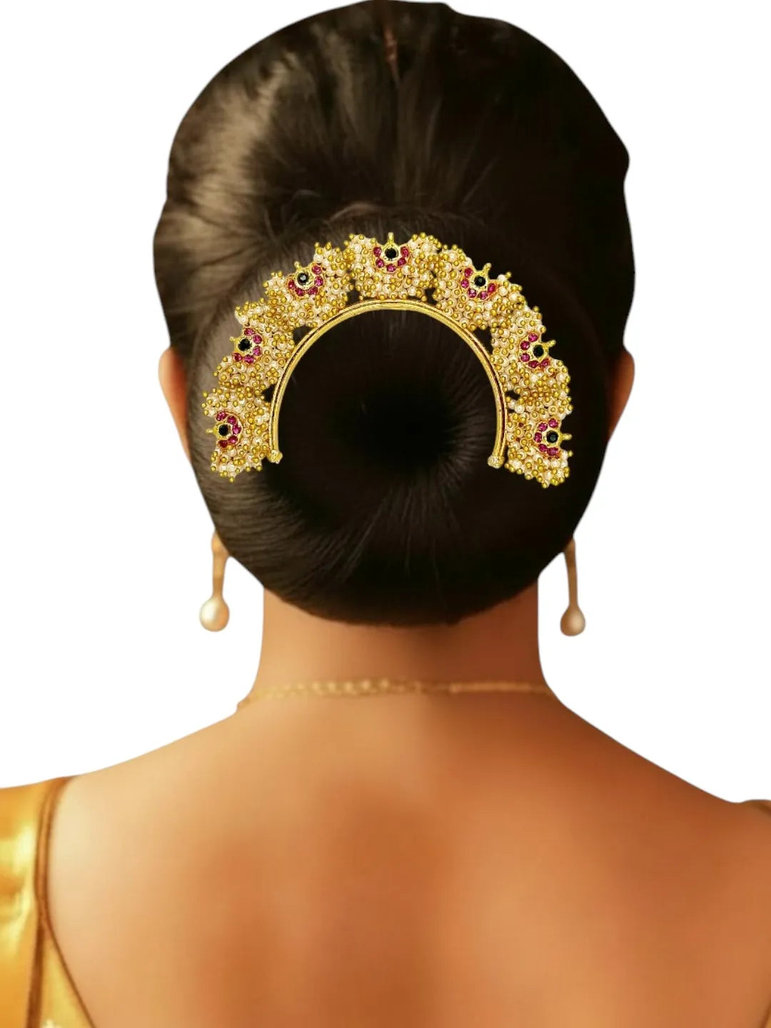 Gold-Plated Artificial Small Bead Studded Bun Pin