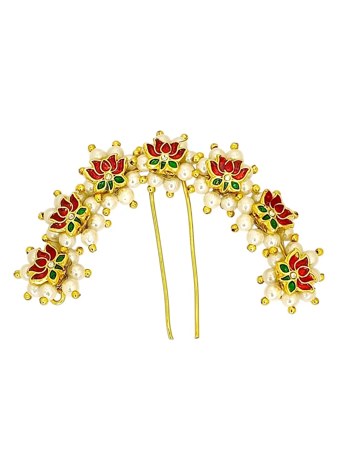 Gold-Plated Artificial Lotus Beads Studded Bun Pin