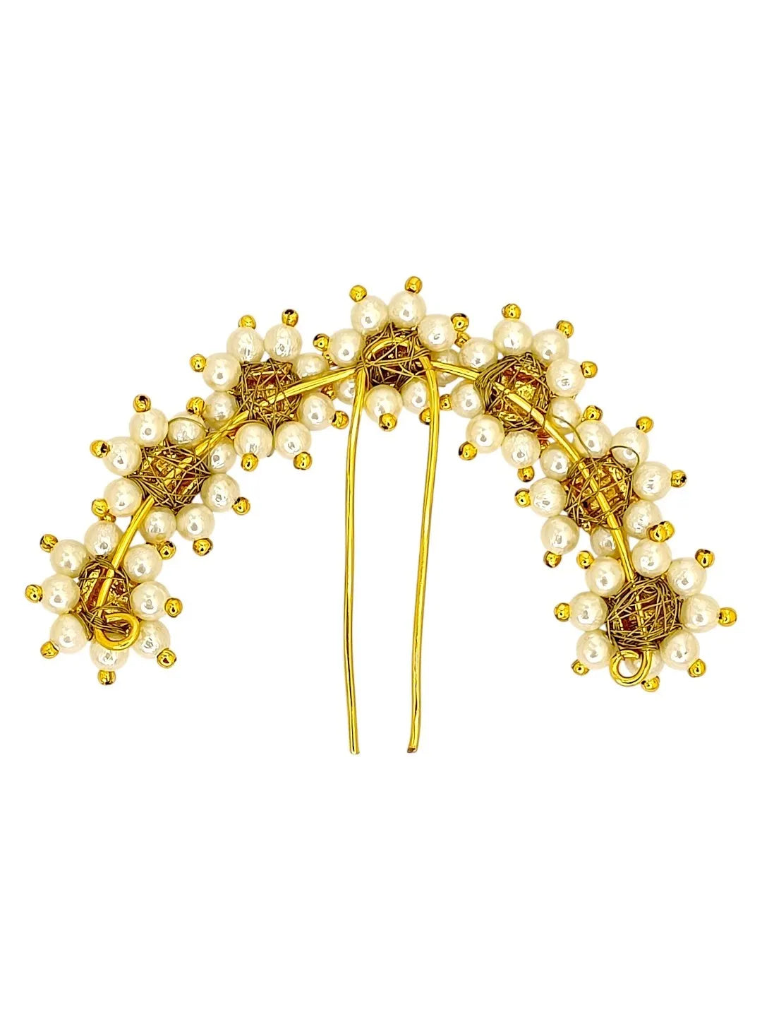 Gold-Plated Artificial Lotus Beads Studded Bun Pin