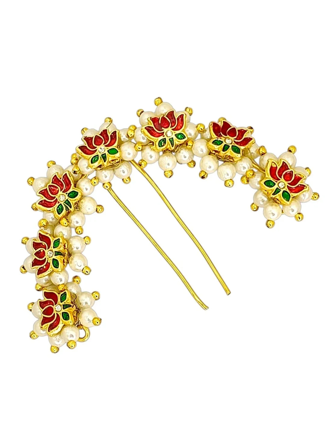 Gold-Plated Artificial Lotus Beads Studded Bun Pin