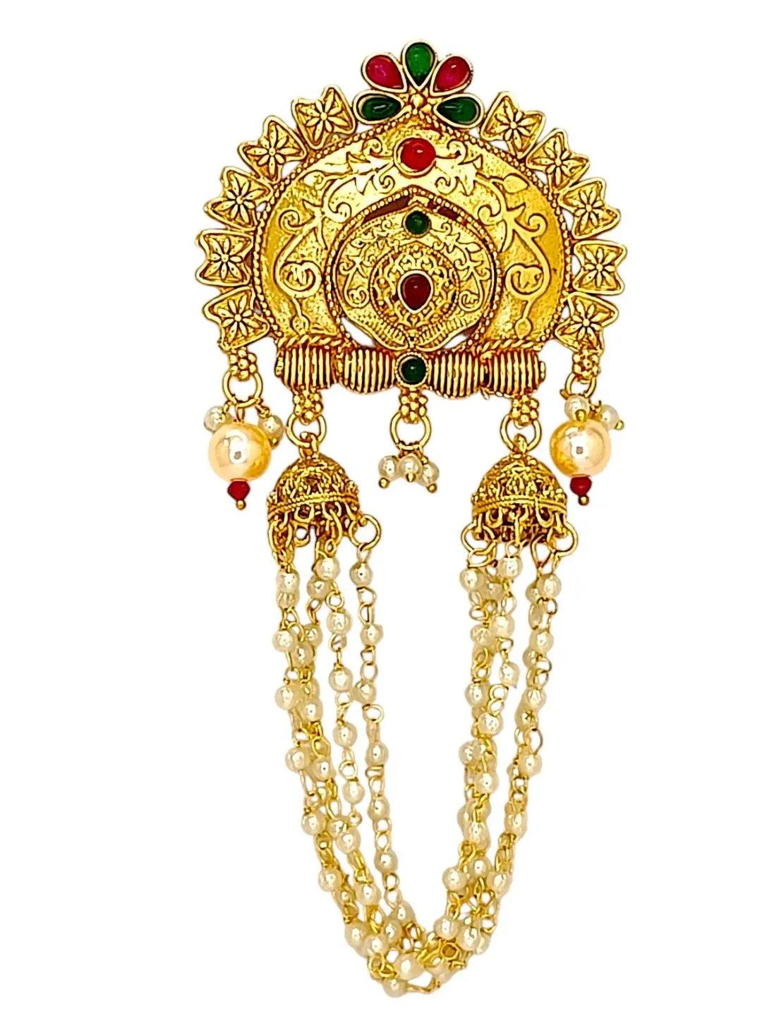 Gold-Plated Artificial Beads Studded with Jhumka Bun Pin