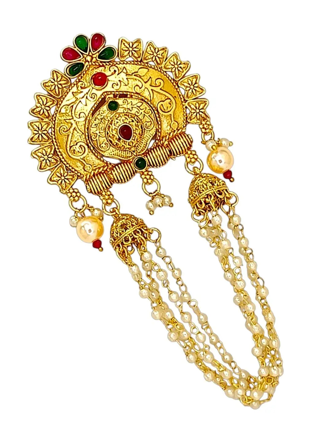 Gold-Plated Artificial Beads Studded with Jhumka Bun Pin