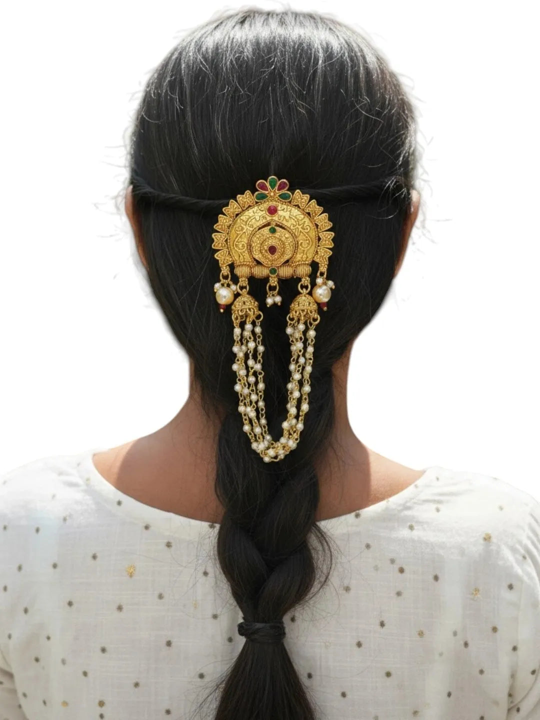 Gold-Plated Artificial Beads Studded with Jhumka Bun Pin