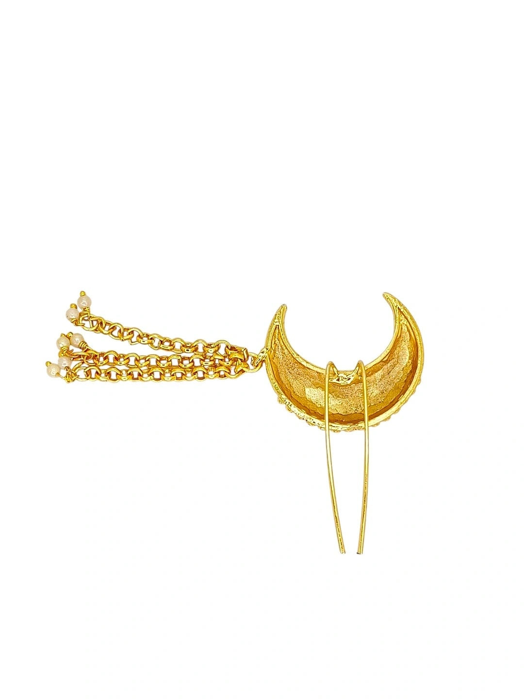 Gold-Plated Artificial Moon Shaped with Red Stone Studded