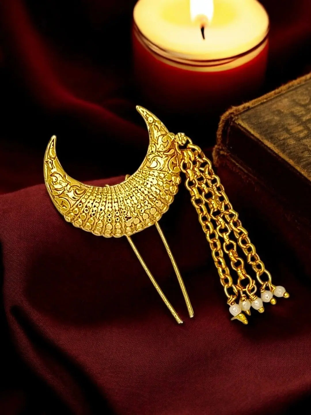 Gold-Plated Artificial Moon Shaped Bun Pin