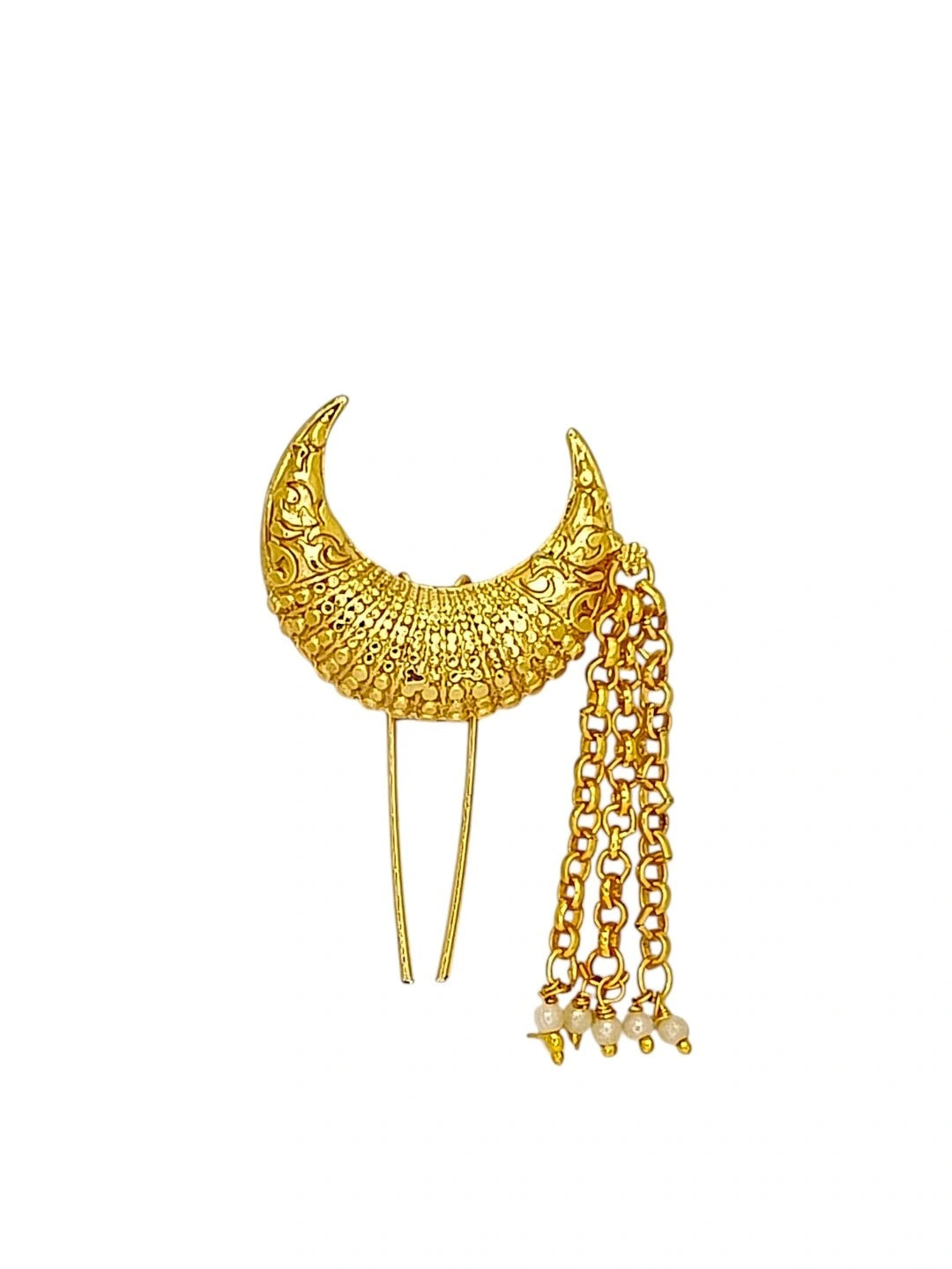 Gold-Plated Artificial Moon Shaped Bun Pin