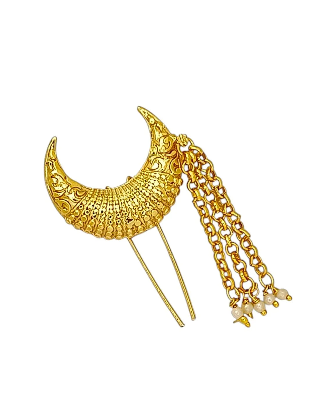 Gold-Plated Artificial Moon Shaped Bun Pin