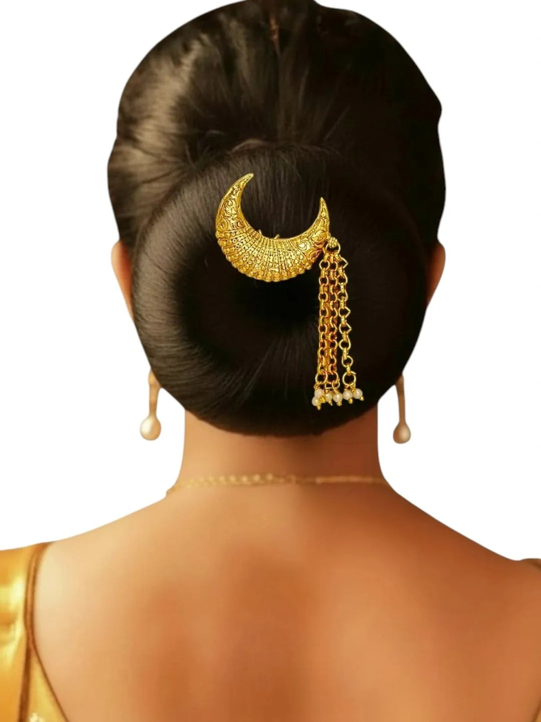 Gold-Plated Artificial Moon Shaped Bun Pin