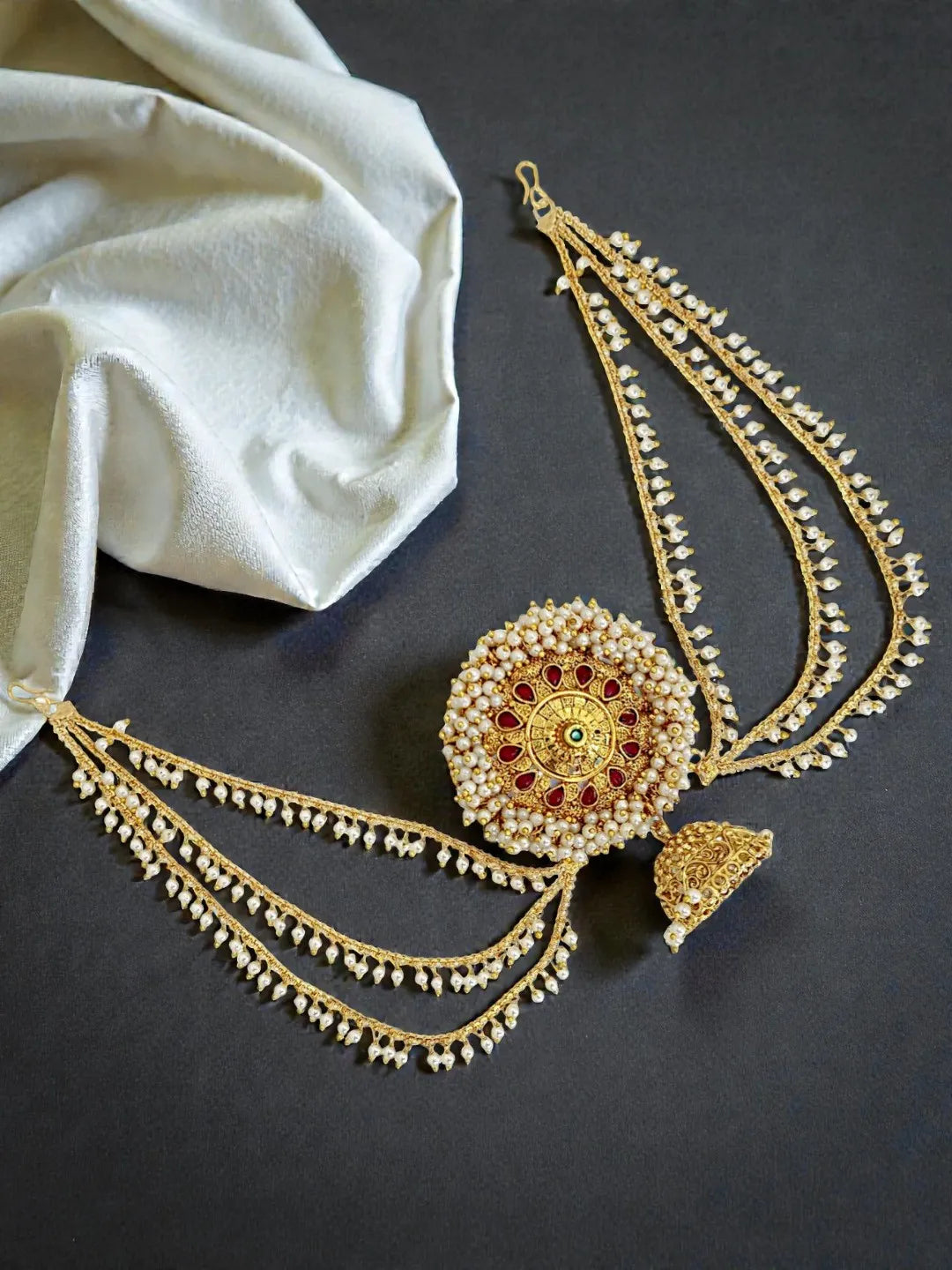 Gold-Plated 3 Teired with Jhumka Bun Pin