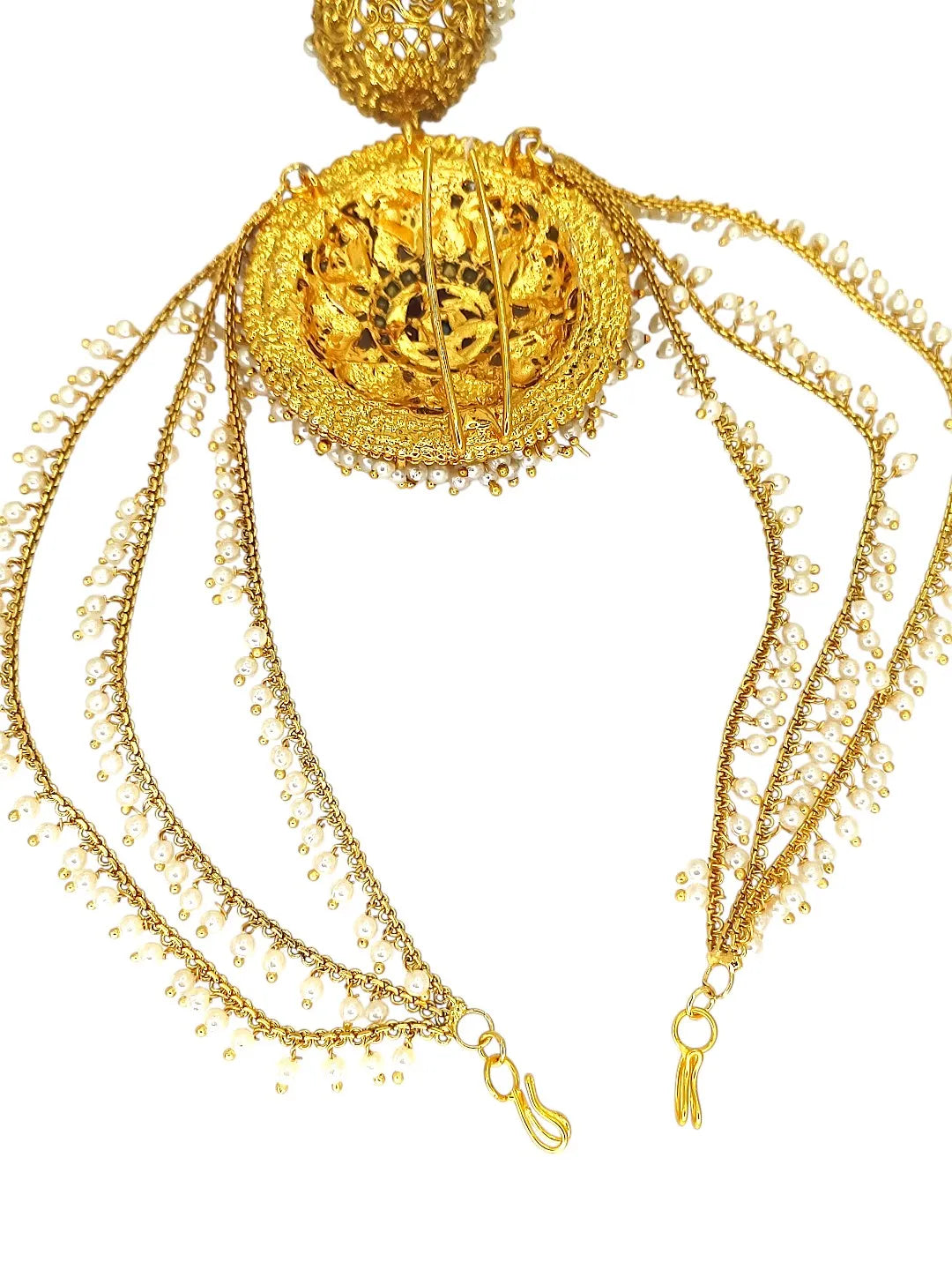 Gold-Plated 3 Teired with Jhumka Bun Pin Head Jewelry