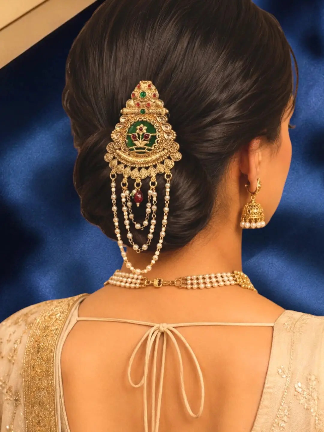 Gold Plated Kundan Heritage Bun Pin