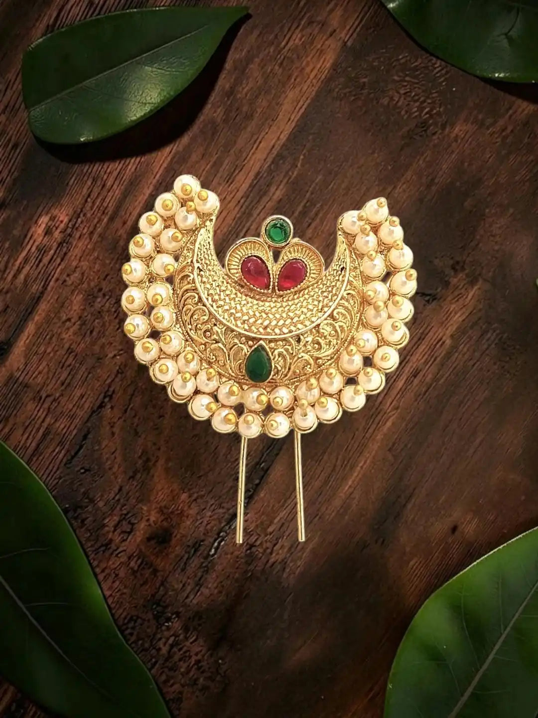 Gold Plated Chandrakor Bun Pin Head Jewellery