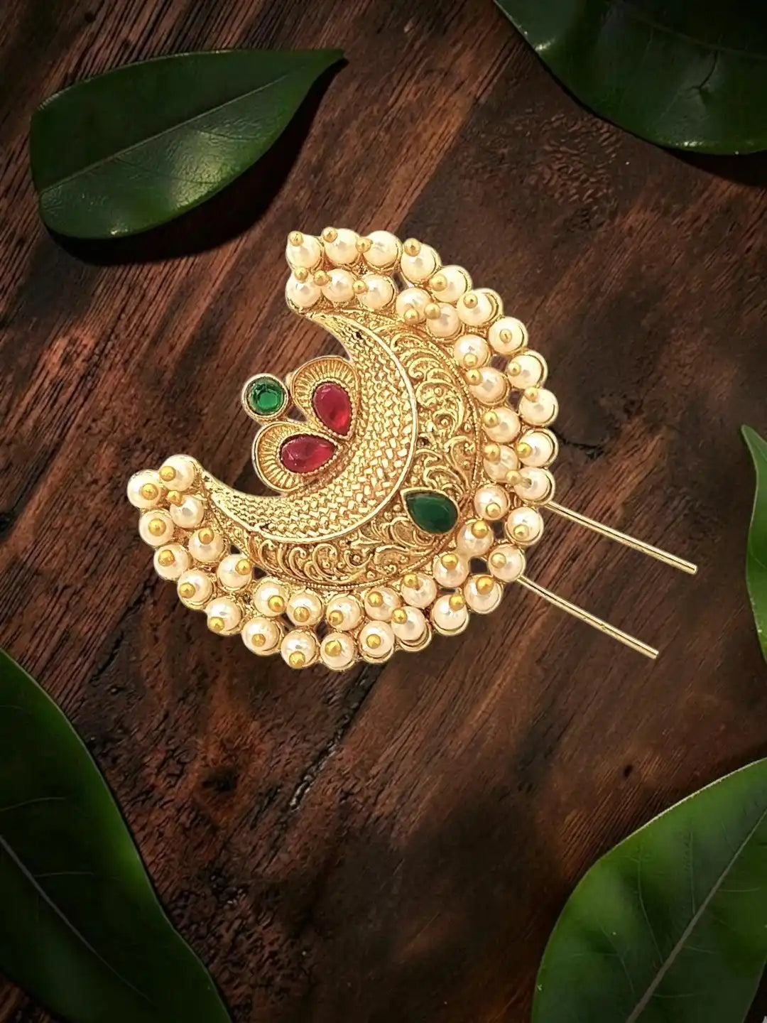 Gold Plated Chandrakor Bun Pin Head Jewellery