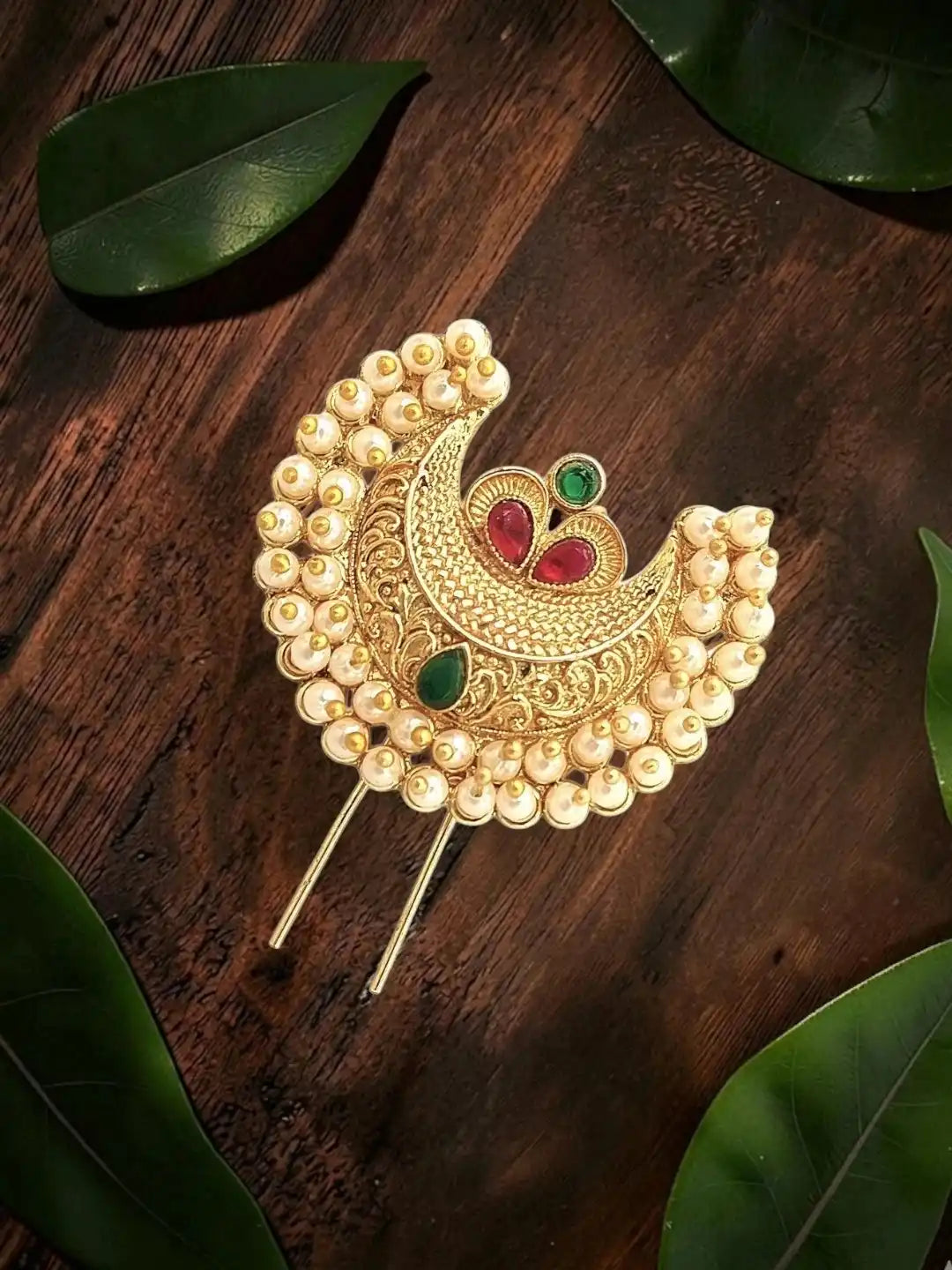 Gold Plated Chandrakor Bun Pin Head Jewellery