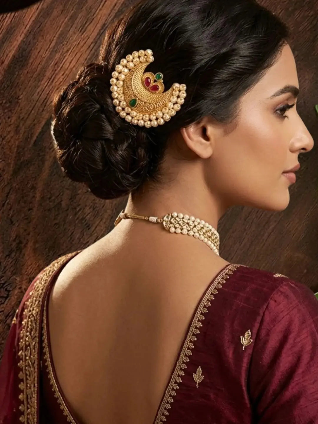 Gold Plated Chandrakor Bun Pin Head Jewellery