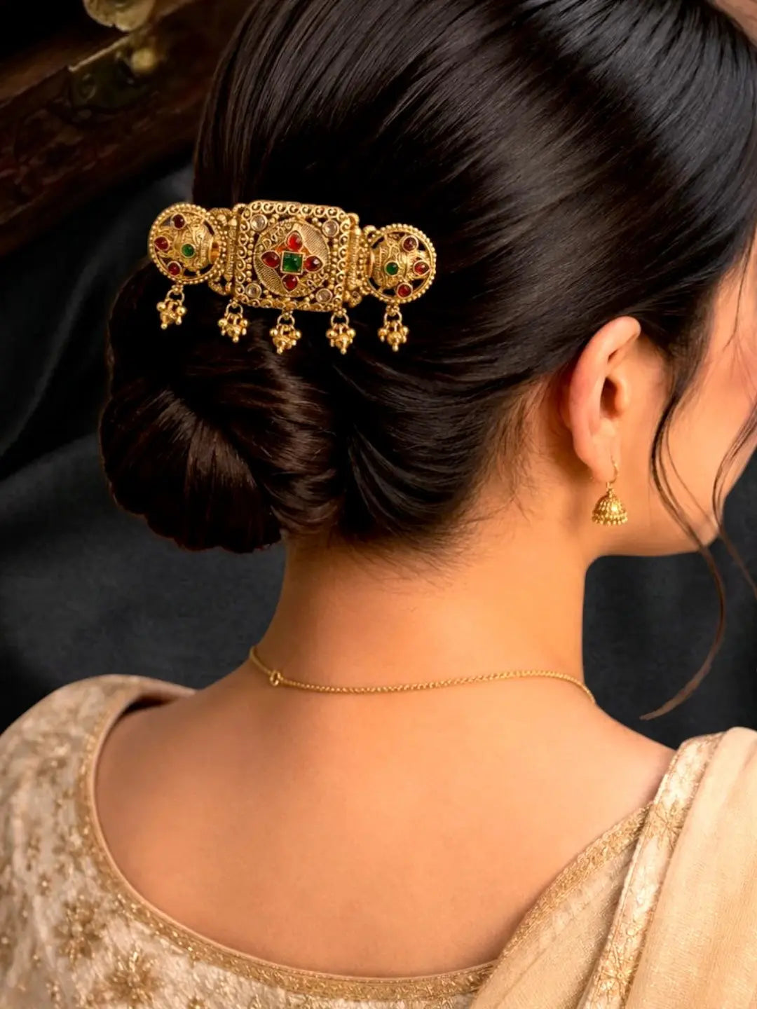 Gold Plated Kalash Design Bun Pin