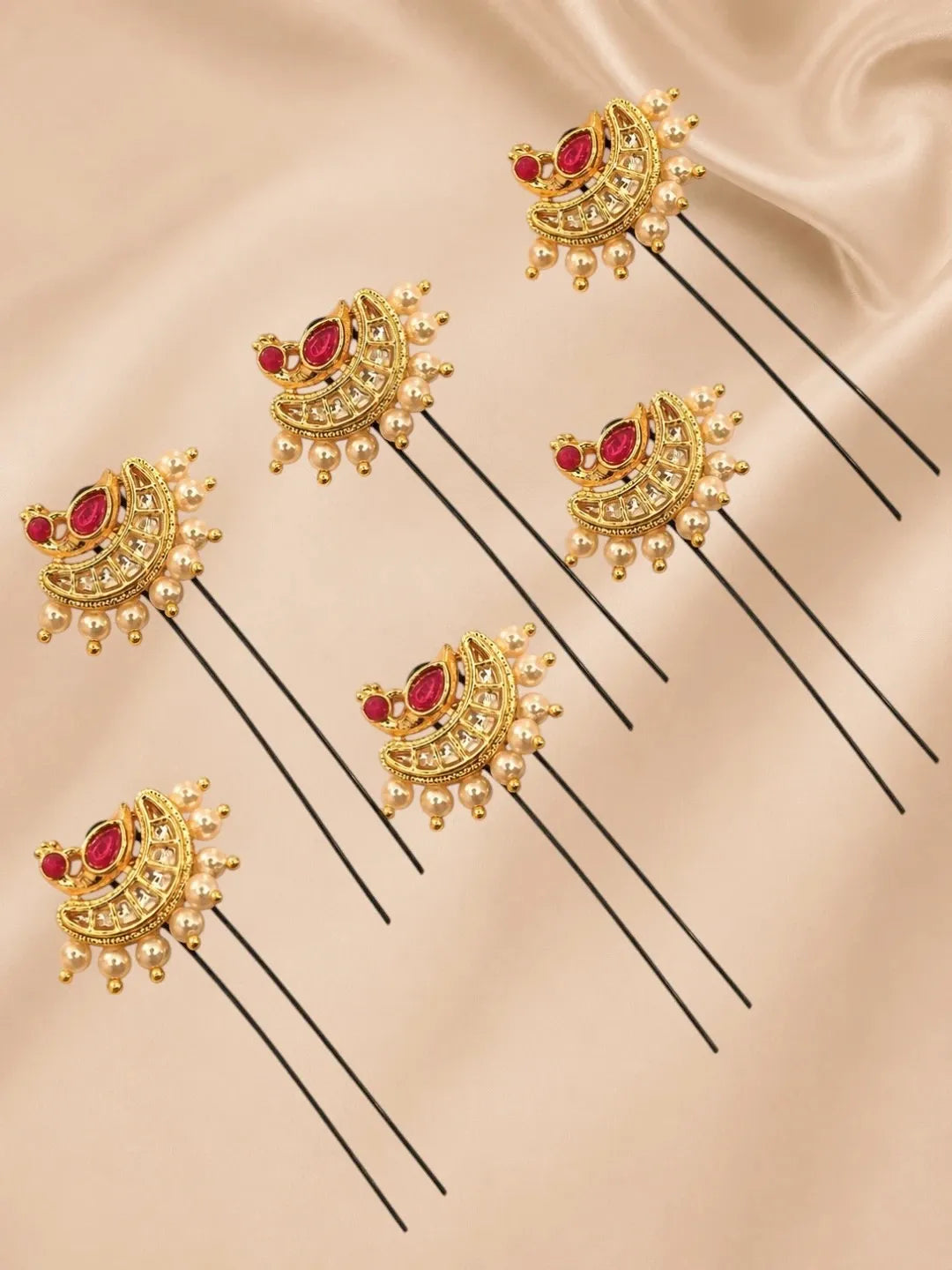 Set Of 6 Gold Plated Peacock Design U Pin Head Jewellery