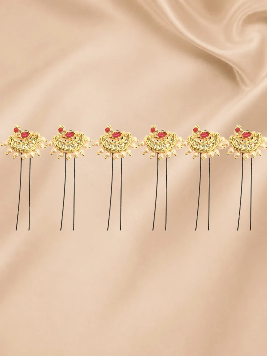Set Of 6 Gold Plated Peacock Design U Pin Head Jewellery